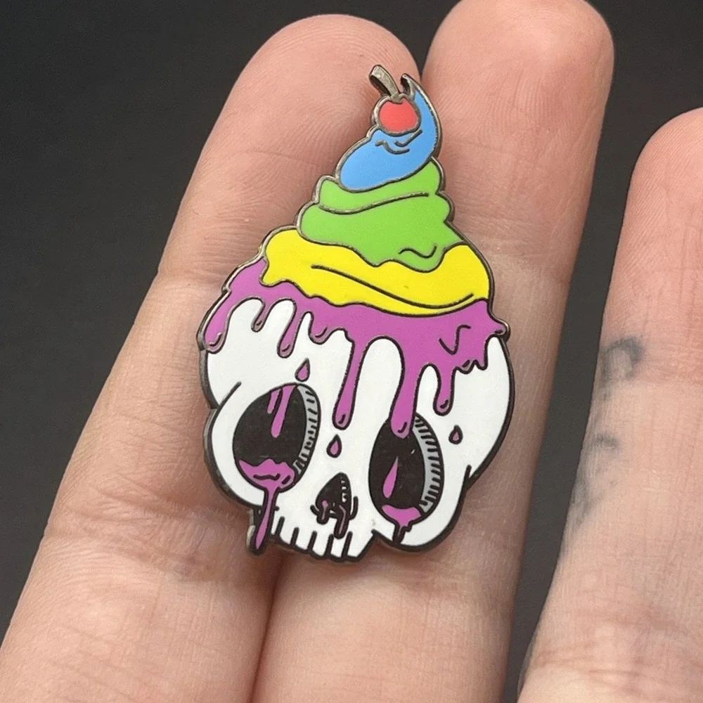 Sundae Ice Cream Melting On Skull Lapel Hat‎ Pin